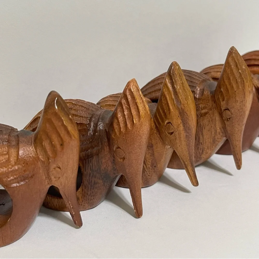 Woodpecker Bird Napkin Rings Hand Carved Wood Rustic Farmhouse Cabin Set of 6